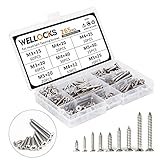 WELLOCKS 265 PCS 304 Edelstahl schrauben set, M3/M4/M5 Edelstahlschrauben Sortiment, flacher Kopf Holzschraube Kit mit Aufbewahrungsbox für Hausgemachte, Reparatur(D034)