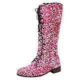 Generisch Frauen Mittlere Waden Stiefel Mit Pailletten Design Retro Spitze Dicken AbsäTzen Bequeme Low Heels Mode Schuhe, Damen Stiefeletten Plateau Boots, Klassische Elegante Gummistiefel