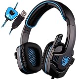 SADES SA901 7.1 Surround Sound Stereo Professionelle PC USB Gaming Headsets Stirnband Kopfhörer mit Mikrophon Tiefe Bässe Over-The-Ear-Lautstärkeregler für PC Gamers blau