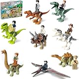 RANJIMA Dinosaurier Block Spielzeug Set, 16Pcs Dinosaurier Spielzeug Bausteine Set, Realistisches Dino Figuren Spielset, Tyrannosaurus Rex Triceratops Flugsaurier, Spielzeug ab 3 4 5 6 7 8 Jahre