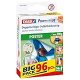 tesa Powerstrips POSTER Big Pack - Doppelseitige Klebestreifen für Poster und Plakate - Selbstklebend und spurlos wieder ablösbar - Bis zu 200 g Halteleistung - 96 Stück