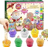 seeykey Schleim-Adventskalender 2024 für Jungen Mädchen, DIY flauschigen Kristall Slime Kinder Weihnachten Vorteil Kalender 24 Tage, Weihnachten Überraschungen Geschenk mit DIY Schleim Kit