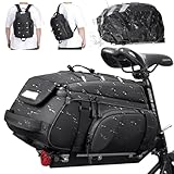 RAINSMORE 4 IN 1 Fahrradtaschen für Gepäckträger 15L wasserdichte Fahrrad Gepäckträgertasche mit Regenschutz Reflektierend Fahrradrucksack