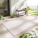 Taracarpet In- & Outdoor Teppich Wetterfest Wohnzimmer Balkon Küchenteppich Flachgewebe sisaloptik meliert Einfarbig Uni Creme Weiss 160x220 cm