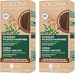 LOGONA Naturkosmetik Pflegende pflanzliche Haarfarbe, Veganes Haarfarbe-Pulver mit Bio-Henna für intensive Farbe und Glanz, Pflanzenhaarfarbe in Aschbraun (Braun), 1 x 100g (Packung mit 2)