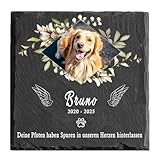 MOMGEGE Personalisierter Tiergrabstein aus Schiefer mit Foto und Text – Grabstein Hund oder Katze, wetterfest Gedenkstein für Garten und Zuhause – Trauergeschenk bei Tierverlust (004)