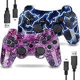 AUFGLO Gaming Controller für PS3, Wireless Move/Motion Controller Gamepad mit verbessertem Joystick Kompatibel mit Play Station - 3 (Blauer Blitz und roter Sternenhimmel)