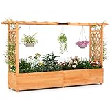 SOARS Hochbeet mit Rankgitter, 200 x 44 x 114 cm, Blumenkasten mit Spalier & Dach, Pflanzkasten mit Rankhilfe, Hochbeete für Garten Balkon, Holz, für Blumen, Kletterpflanzen & hängende Körbe, Orange