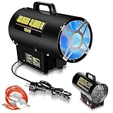 Ikodm Gasheizung für innenräume, 10KW 220V Gasheizgerät Gasheizer Gasheizgebläse Propangasheizgebläse 320 m³/h Luftdurchsatz, mit 1,2m Gasschlauch und 700 mbar Druckminderventil