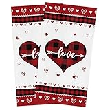 Big buy store Küchentücher mit Herzmuster, weich, leicht, Mikrofaser, saugfähig, rotes Büffelkaro, Geschirrtuch für Küche, Badezimmer, 45,7 x 71,1 cm, 2 Stück