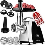 Clatronic® Fleischwolf 1000W Mit Aufsatz für Plätzchen & Spritzgebäck | 3 Metall-Scheiben | Vor-/Rücklauf | Wurstfüller | Metall-Hals u. Schnecke | FW 3803
