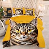 ZZXHG Atmungsaktiv 3D Druck Bettdecke Maschinenwaschbar - Graue Tierkatze, Weiche Bettdecke Set mit 2 Kissenhüllen 80x80 cm für Familien, 200x200 cm, Vier Jahreszeiten f857