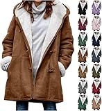 Damen Outdoorjacke Winter Plus Size Wintermantel Dicke Parka Steppmantel mit Kapuze Einfarbig Lang Wollmantel Wolljacke Kapuzenjacke Basic Coat Elegant Knopf Jacke Winter Casual Lose Outwear