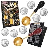 DPKOW 2026 Zinngießen Silvester Bleigießen Set, Wachsgießen Silvester 2026 Partyspiel Blei Gießen Set, 12 FROHES NEUES Jahr Zinnfiguren mit 2 Löffeln Deutungen, Wahrsagerei Spiele Neujahrsgeschenke