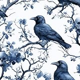 Fototapete Skelettkrähe Tapete Selbstklebende Fototapete Wandpapier 44x600 cm Retro Vogel Folie Dekorfolie Möbelfolie Klebefolie Wanddeko Wandtapete