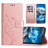 JZASES Hülle für Samsung Galaxy S7 Edge, PU Leder Handyhülle, Klappbar Prägung Brieftasche Stoßfeste Schutzhülle Kompatibel mit Samsung S7 Edge, Roségold