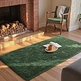 Waschbarer Teppich für Schlafzimmer, 5 x 10 cm, dunkelgrün, weich, flauschig, zottelig, Bettvorleger für Kinderzimmer, Klassenzimmer, Innenbereich, Bodenteppich für Eingangsbereich, Kinderzimmer