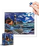 PieceRelax Kunststoff-Puzzles für Erwachsene 300 Teile - Bildwelt - Leuchtturm in der Nacht Befriedigendste Tischspiele und Geschenke Keine Puzzlematte erforderlich [H3565]