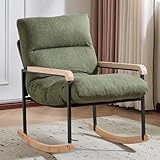 Mingone Holz-Schaukelstuhl mit gepolstert Relax Stuhl Sessel Stuhl Wohnzimmersessel Lounge für Schlafzimmer, Wohnzimmer 120kg grün