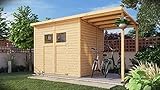 Alpholz Gerätehaus Mollie Plus aus Fichten-Holz, Gartenhaus mit 14 mm Wandstärke, Holzhaus inklusive Montagematerial, Geräteschuppen Größe: 395 x 199 cm, Pultdach mit Anbau, Schleppdach