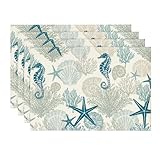 Artoid Mode Seepferdchen Muscheln Seestern Ozeane Sommer Platzsets 4er Set, 30x45cm Couchtisch Urlaub Tischsets Platzdeckchen Küche Party Deko
