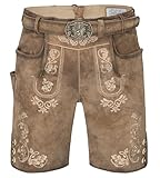 Schöneberger Trachten Couture Herren Lederhose kurz mit Trachtengürtel, Original Antik Trachtenhose für Oktoberfest aus Nubukleder, Lugano (50)