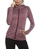 Sykooria Damen Sweatjacke Langarm Trainingsjacke Laufjacke Hoodie Leichte Atmungsaktiv Sportjacke voll Zip Kapuzenjacke mit Daumenloch und Seitentasche Fitness