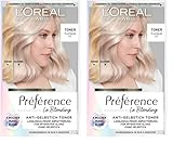 L'Oréal Paris Haartoner, Anti-Gelbstich für kühles Blond und intensiven Glanz, Ohne Ammoniak, Préférence Le Blonding, Platinum Ice (Packung mit 2)