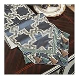 Beydodo Tischläufer Dunkelblau Leinen, Tischläufer 32x120 Nordisch mit Quasten und Geometrie Motiv Tischläufer Modern für Hochzeit Küche Esstisch Wohnzimmertisch