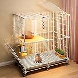SGeneE Kaninchenkäfig auf Rädern, doppellagiger abnehmbarer Hasenkäfig, transparent, Kaninchenvilla, doppelstöckiger Platz, mit Rädern