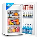 FOHERE Kühlschrank mit Gefrierfach 90L | Kühlschrank Klein mit Obst- und Gemüsefach | 7 Einstellbare Temperaturregelung | 84kWh/Jahr | Türanschlag wechselbar | Verstellbare Füße | Weiß