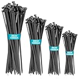 Bonison Kabelbinder - 400 Stück Nylon 100/150/200/300mm Selbsthemmend Reißverschluss-Krawatten für Kabelmanagement Gartenarbeit Wohnen Werkstätten UV Beständig Temperaturbeständig Hochbelastbar