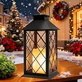 Yowin Solarlaterne für Außen, Große Solarlampen Garten mit Flammeneffekte Kerze, Hängend Solar Laternen Wasserdicht Solar Tischlampe, Solarleuchten für Terrasse Balkon Pavillon Deko - Schwarz
