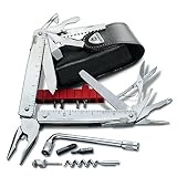 Victorinox Multifunktionstool, Swiss Tool X Plus, Taschen Werkzeug, 38 Funktionen, Kombi-Spitzzange, Feststellklinge, Leder-Etui
