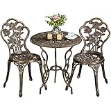 Yaheetech 3tlg. Bistro Set Balkonset Gartenset mit Stühlen, Zwei Sitzhocker Gartenmöbel im antiken Stil Aluguss Bronze