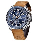 BENYAR Uhren Herren Chronograph Analog Quarz Braun Lederarmband Armbanduhr Herren Wasserdicht Leuchtende Datum Herrenuhr Mode Lässig Sport Business-Kleid Uhren fur Männer Elegantes Geschenk