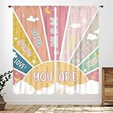Regenbogen-Sonnenvorhänge für Kinder, bunte inspirierende Zitate, abstrakte motivierende Linien, Sonnenaufgang, Sonnenuntergang, Mädchen, Schlafzimmer, 70er Jahre, Schlafzimmer, Wohnzimmer,