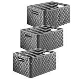 Rotho Country 3er-Set Aufbewahrungsbox 18l in Rattan-Optik, Kunststoff (PP) BPA-frei, anthrazit, 3 x A4/18l, (36,8 x 27,8 x 19,1 cm), 3