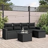 JUDYY 6-tlg. Garten-Sofagarnitur mit Kissen Schwarz Poly Rattan, Lounge Gartenmöbel Set, Möbelsets, Balkon Möbel, Gartenlounge, Gartensofa - 3218885