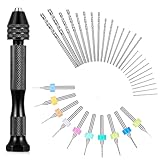 37 Stück Handbohrer Set Mini Bohrmaschine Pin Vise mit 25 Spiralbohrer (0,5–3,0 mm) und 10 PCB Mini-Bohrer (0,3–1,2 mm) Präzisions Mikro für Metall Holz Schmuck Modellbau und Heimwerkerbohrungen