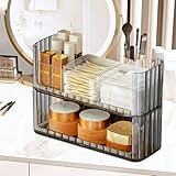 NAROSEBE Make UP Organizer Kosmetik Schmink Organizer Aufbewahrungbox Stapelbarer Kosmetikpinsel Schminkbox Aufbewahrung Acryl Cosmetic Hautpflege Organizer für Accessoires Schmuck (Grau)