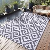 Homaxy Outdoor Teppich Wetterfest, Kunststoff Stroh UV-beständig Wendbar Faltbar Waschbar Balkon Garten Teppich für Terrasse Camping Picknick (120 x 180 cm, Grau & Weiß)