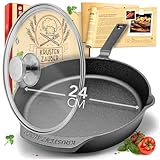 KRUSTENZAUBER 24cm Gusseisenpfanne Induktion - Voreingebrannte Gusseisen Pfanne - Ideale Grillpfanne Induktion, Eisenpfanne, Cast Iron Pan, Bratpfanne, Gusseiserne Pfanne Skillet Gusspfanne