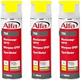 Alfa Markierungsspray 3 x 500 ml Neon-Gelb Farbspray für saubere und präzise Markierungen mit flexibler 360 °C Sprühanwendung (Überkopffunktion)