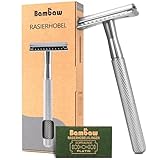 Bambaw Rasierhobel Herren mit 5 Rasierklingen | Rasierhobel Metall | Hobel Rasierer Herren und Damen | Eco Rasierer Metall | Rasierhobel Rostfrei | Safety Razor | Silber