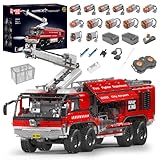 Mould King 19004 Technik Ferngesteuert Feuerwehrfahrzeug, 6653 Teile 2.4Ghz RC mit Motor, Technik Groß Kran LKW Bausteine Modell, 8 Jahre und älter