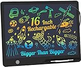 LCD Schreibtafel Kinder 16 Zoll Wiederaufladbar, Maltafel Zaubertafel Bunter Bildschirm Kleinkinder Pädagogisches Spielzeug für 3 4 5 6 Jahre Jungen Mädchen Zeichentablet Weihnachtsspielzeug Geschenke