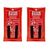 FLASLD Löschdecke Küche Feuerlöschdecke, Fiberglas-Feuerdecken, Notfall für Menschen, schwer entflammbarer Schutz und Wärmeisolierung (100 x 100 cm, 2 Stück)