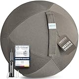 MEGGS® Stoff-Sitzball 65cm, Ergonomisch Sitzen im Büro & Zuhause, [Wegrollschutz & Platz-Sicher], Pezziball, Yoga-Ball, Gymnastikball für Schwangerschaft, Waschbarer Stoffbezug, Farbe: Taupe