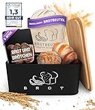 Brotkasten Schwarz – Brotbox mit Bambusdeckel als Schneidebrett [2in1 Brotbehälter]- inklusive gratis Brotbeutel Leinen - perfekte Brotaufbewahrung für lange Frische- Premium Brot Aufbewahrungsbox